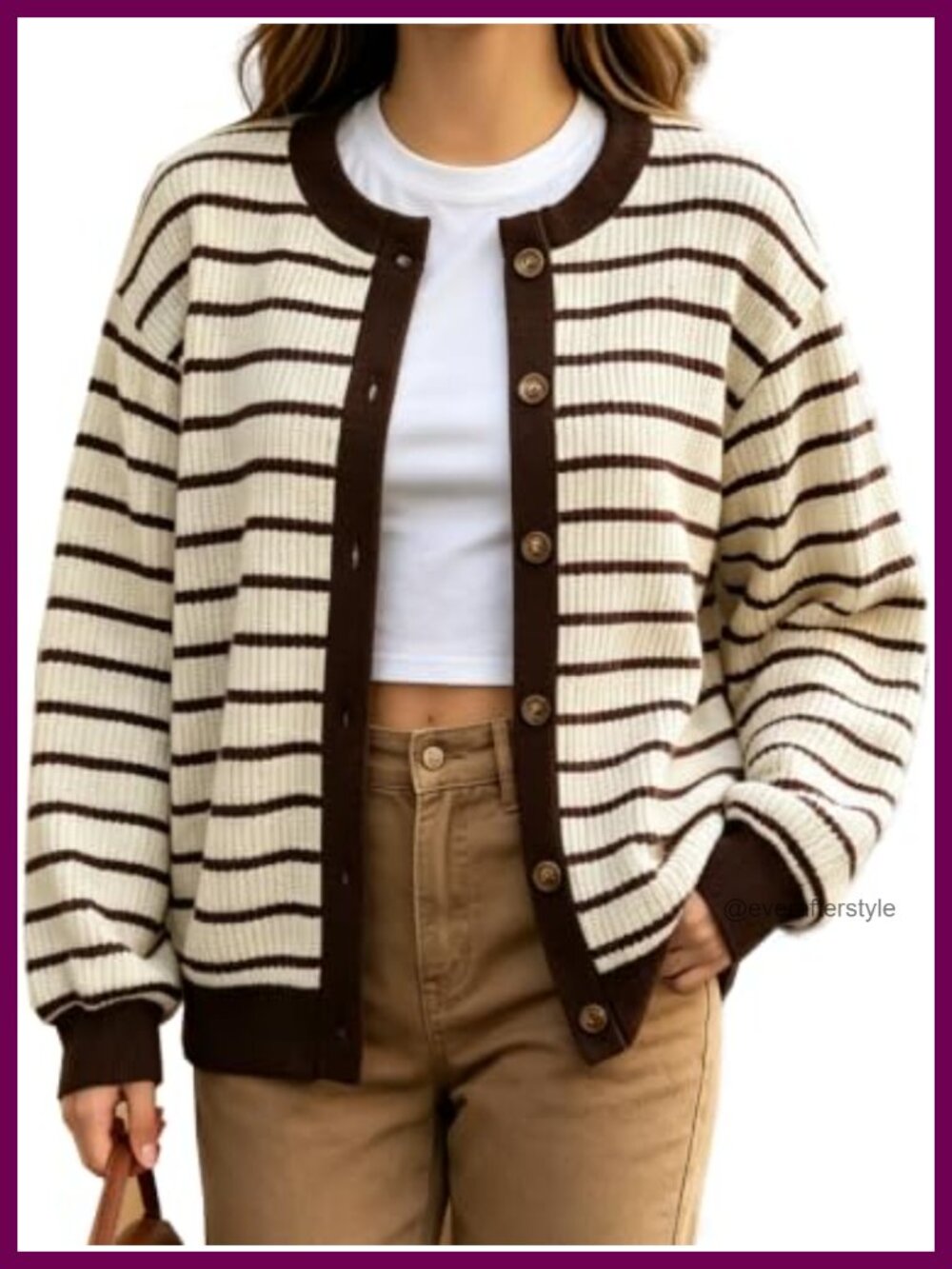 Striped Waffle Knit Button Front Cardigan Sweater Oversized